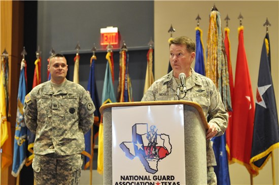 Texas Adjutant General Air Force Maj. Gen. John Nichols addresses attendees at the National Guard Association of Texas Conference in Corpus Christi, March 25. 