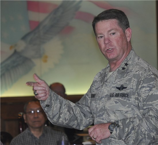 Maj. Gen. Nichols speaks to members of the Central Texas Chapter of the military Officers association of America.