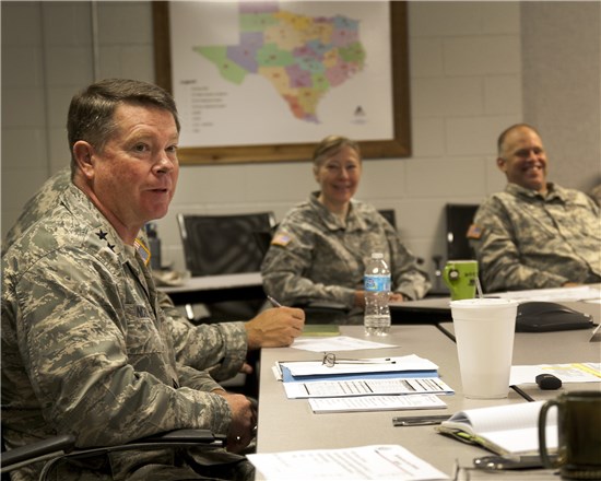 Maj. Gen. John F. Nichols, The adjutant general of Texas, visiting with senior leaders of the Texas Military Forces on Camp Mabry, in Austin, Texas, March 20, 2013.