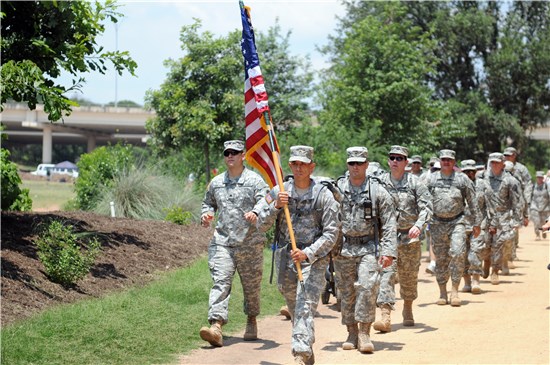 Army Staff Sgt. David Mendiola leads the fourth annual March for Fallen Heroes in Austin, Texas, May 29.