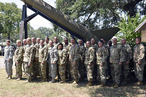 Key leaders from the Texas Military Department and active-duty gathered at the round table, August 12, 2016, at Camp Mabry in Austin, Texas, for the Associated Unit Pilot Leadership forum. This was the first event hosted by Texas since the AUP program was implemented. The meeting gave active duty leaders an idea of what the National Guard does and the different pay statuses that guardsmen can be in. (U.S. Army National Guard photo by: Sgt. Elizabeth Pena/Released)