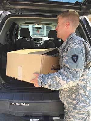 Texas Army National Guard Cadet David Williams, 149th ARB, and a current resident of Baton Rouge in Houston collected supplies to bring to Louisiana Guardsmen who lost their homes to the recent flooding in Baton Rouge, August 21, 2016. Texas Guardsmen from the unit collected more than 20 bags of clothes, appliances, tools, diapers, baby formula and food for the victims of the natural disaster and transported them more than 250 miles for the effected guardsmen and their families. (Courtesy photo)