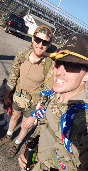 Sgt. Magby and Cpl. Garrett Thompson completing the "42 in 24" Ruck March in support of the Texas Airborne Alliance. (Courtesy Photo: Sgt. Benjamin Magby)