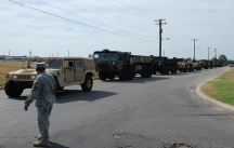 Task Force IKE pulls out headed for the aftermath of hurricane IKE. The Texas State Guard Medical Brigade was included in the convoy.Photo by MAJ Michael Spraggins