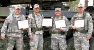 The QRT 19RGMT Team with their certificates pictured (L-R) SFC Dan Dzivi, SFC Mark Sliger MAJ Barry Hobbs, SGT Admir Pasalic and 1SGT Booth (not pictured).Photo by QRT 8RGMT TXSG TMF