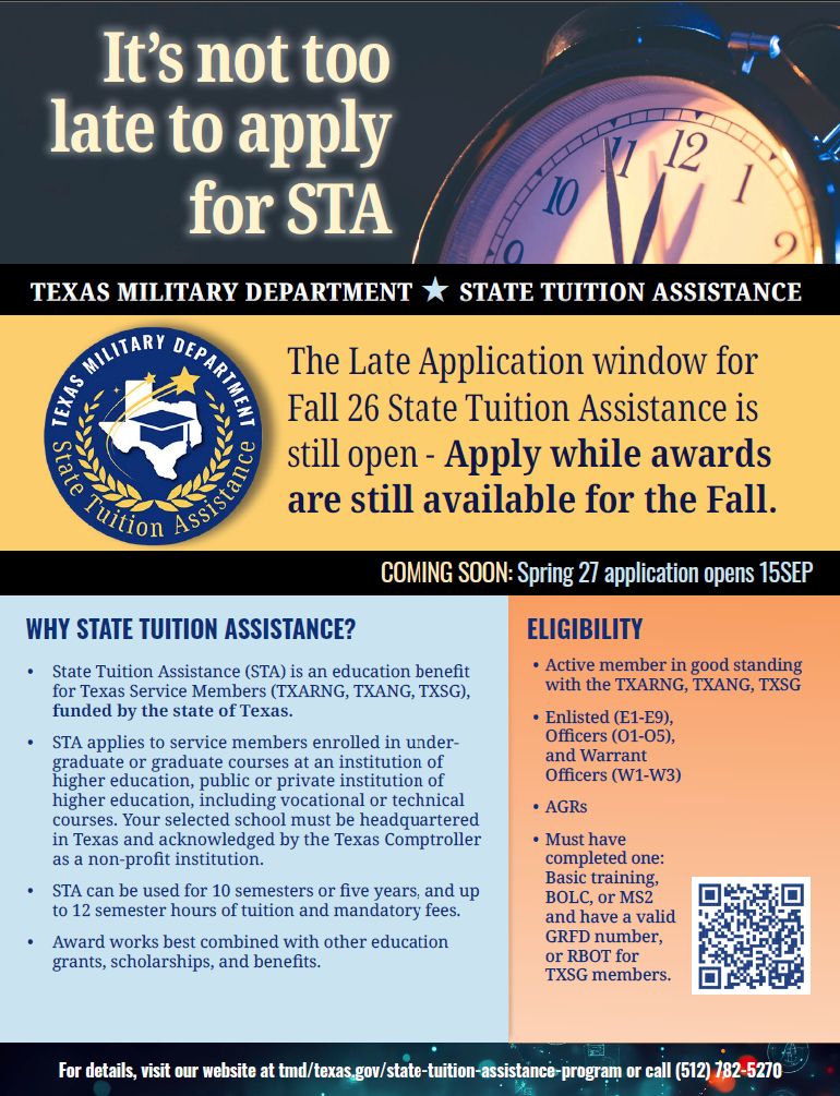 Fall 2026 State Tuition Assistance application flyer