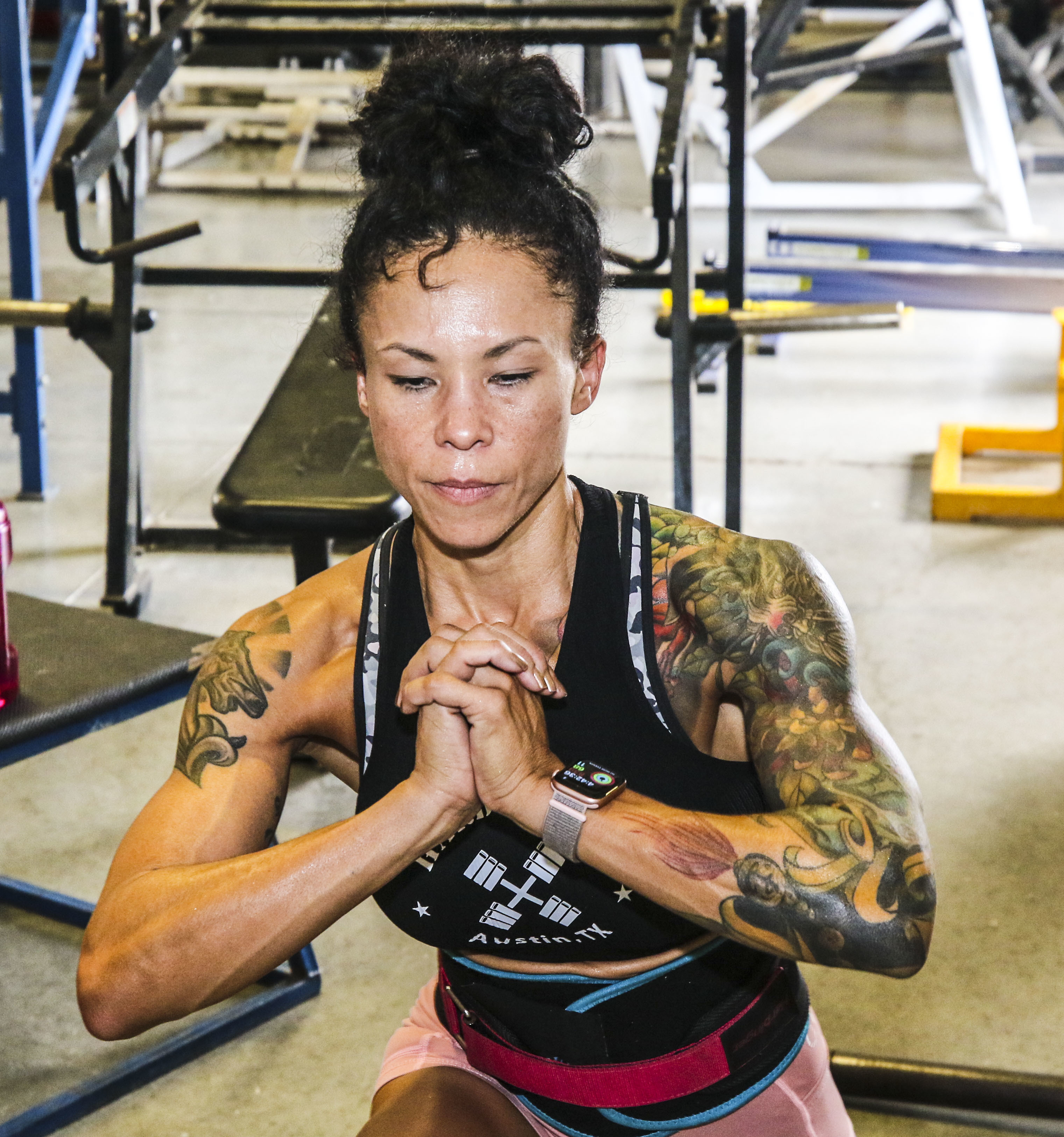 Staff Sgt. Kimberly Goana's training for a national body building competition includes two hours of cardio per day, one hour of weight lifting per day, and six to seven meals to build muscle. 